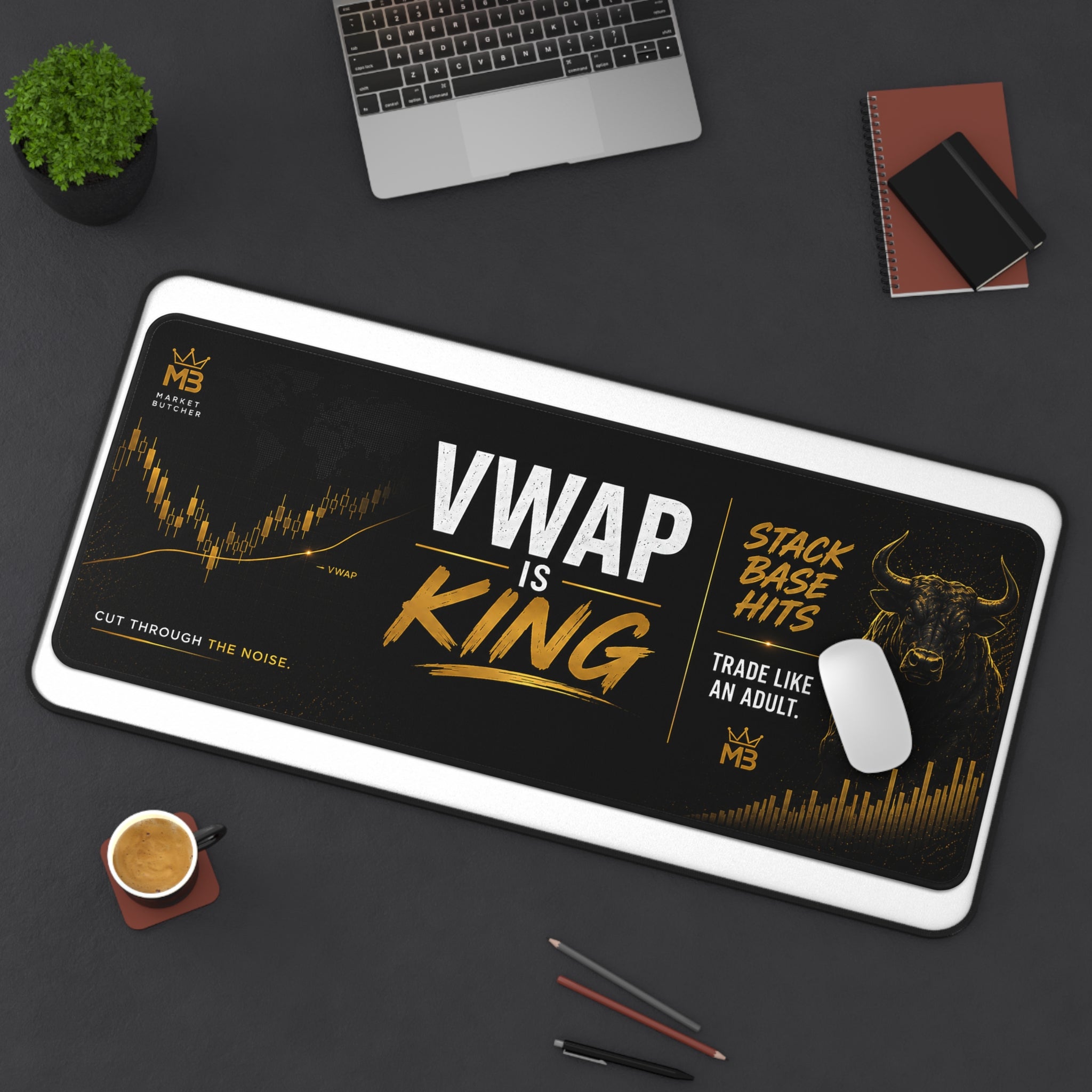 VWAP IS KING™ Premium Trading Desk Mat | Extended Mouse Pad | Market Butcher Collection 001